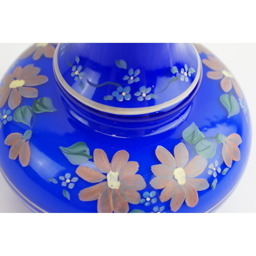 EUC Fenton Glass Vase Cobalt Blue Hand Painted Floral Ruffled Signed 6" - Picture 3 of 6